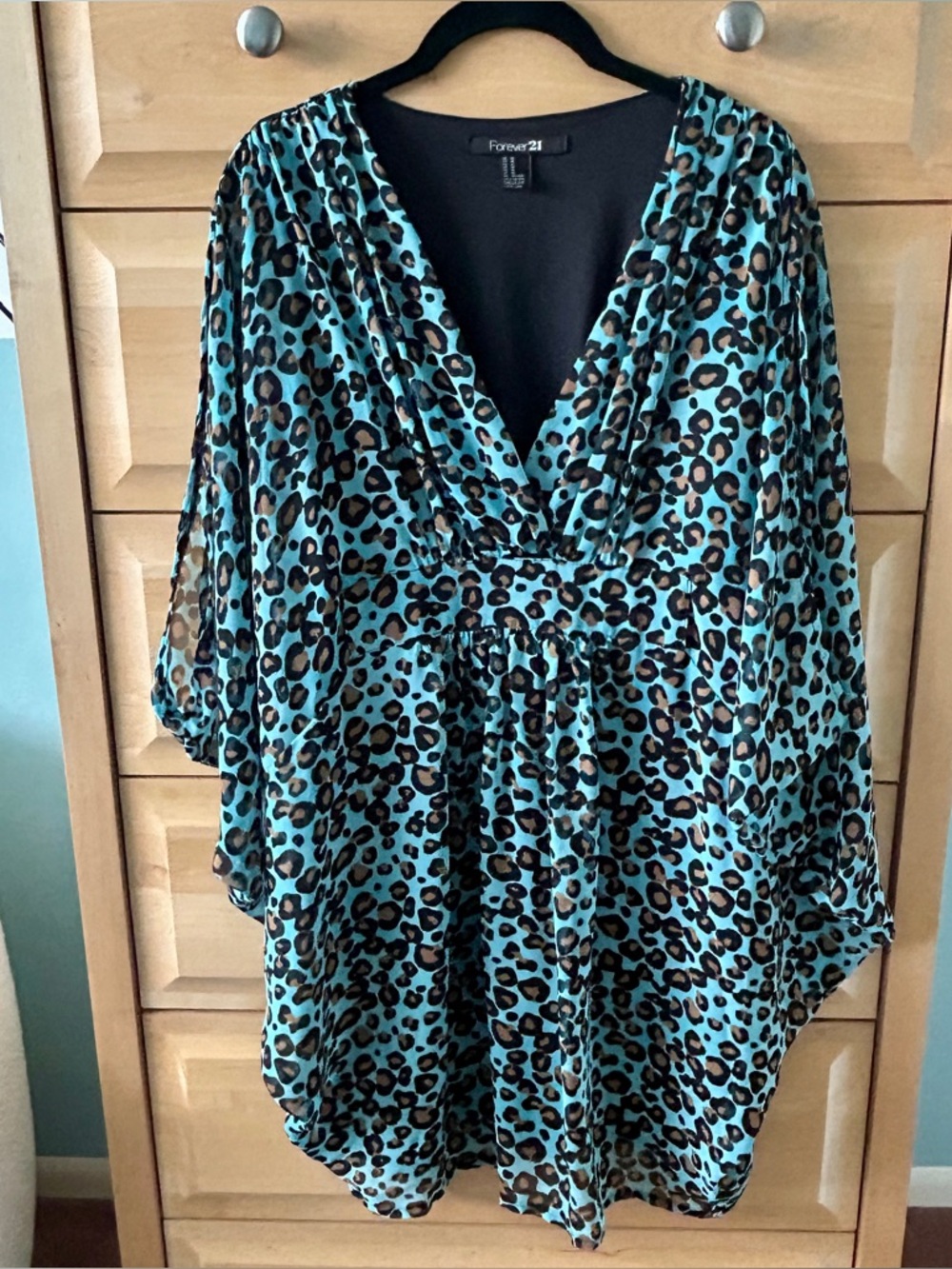 Forever 21 Leopard Print Chiffon Blouson Mini Dress